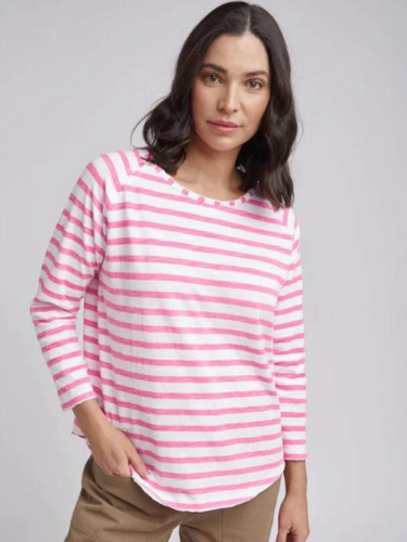 Cloth, Paper, Scissors - Raglan Stripe Tee - Pink/White