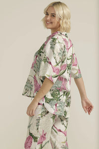 Goondiwindi - Boxy Linen Shirt - Pink Palm Print