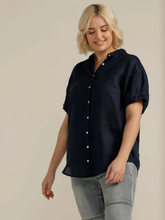 Load image into Gallery viewer, Goondiwindi - Cuffed Short Sleeve Linen Shirt - Navy
