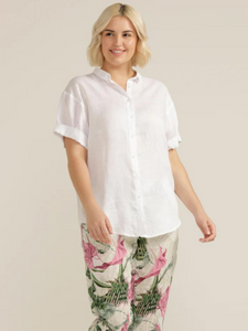 Goondiwindi - Cuffed Short Sleeve Linen Shirt - White