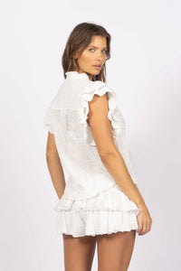 Joey - Daisy Short-Sleeve Ruffle Blouse - Winter White