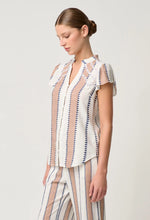 Load image into Gallery viewer, Once Was - Amoya Linen Flutter Sleeve Top - Cayman  Stripe
