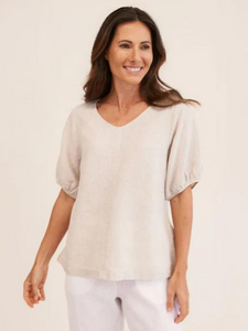 See Saw - Linen V Neck Swing Top - Flax