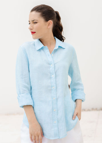 Cloth, Paper, Scissors | Casual Long Sleeve Linen Shirt | Aqua